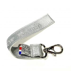 Porte clé brodé argent