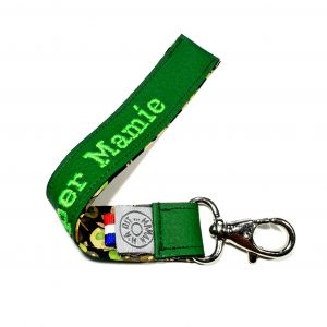 Porte clé brodé vert et liberty
