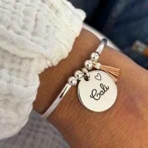 Bracelet demi jonc médaille ronde 20 mm épaisse