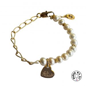 Bracelet cœur  perles de culture et chaîne