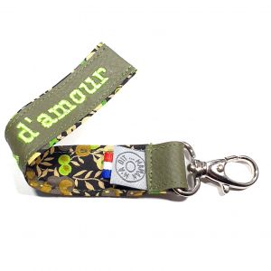 Porte clé brodé vert kaki et liberty