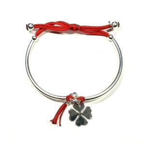 Bracelet demi jonc tréfle et pompon