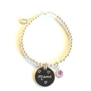 Bracelet medaille ronde 20 mm perles pierre de naissance 8 mm