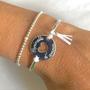 Bracelet demi jonc coeur   pompon
