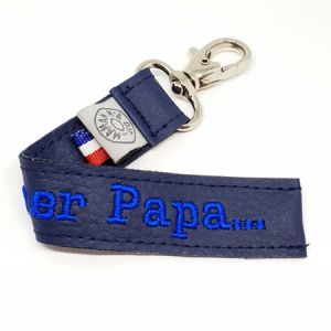 Porte clé brodé bleu marine super papa