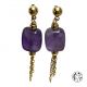 Boucles d'oreilles pierre  amethyste et pompon chaine